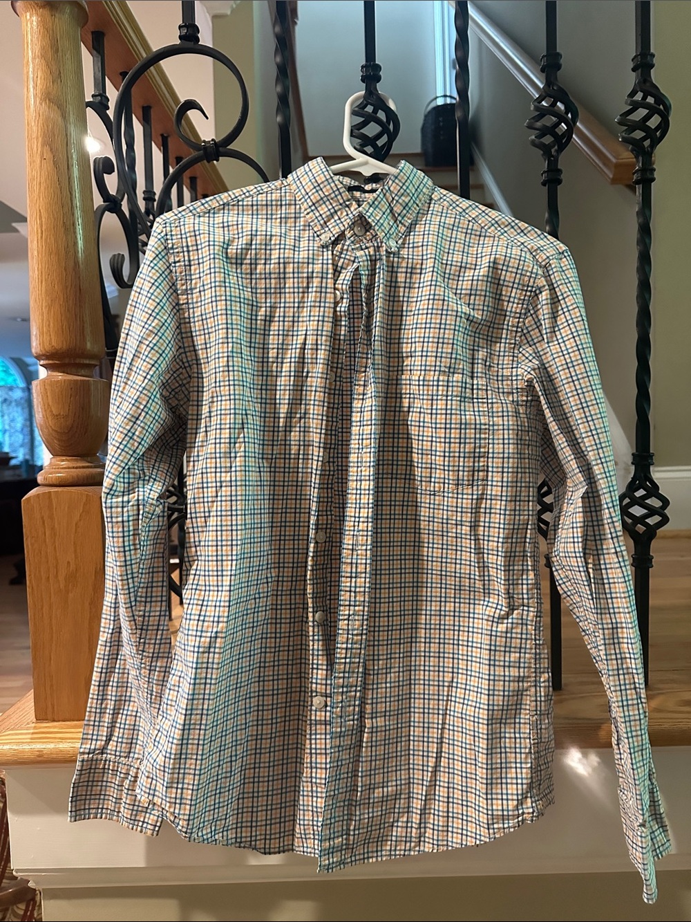 J. Crew Men's Plaid Button-Down Shirt - Blue, Yellow & White
